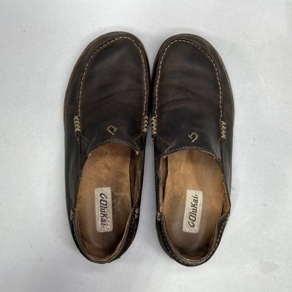 Olukai Moloa Shoes Men's Size 10.5 Brown Leather‎ Comfort Casual Slip On Loafers - Picture 8 of 10